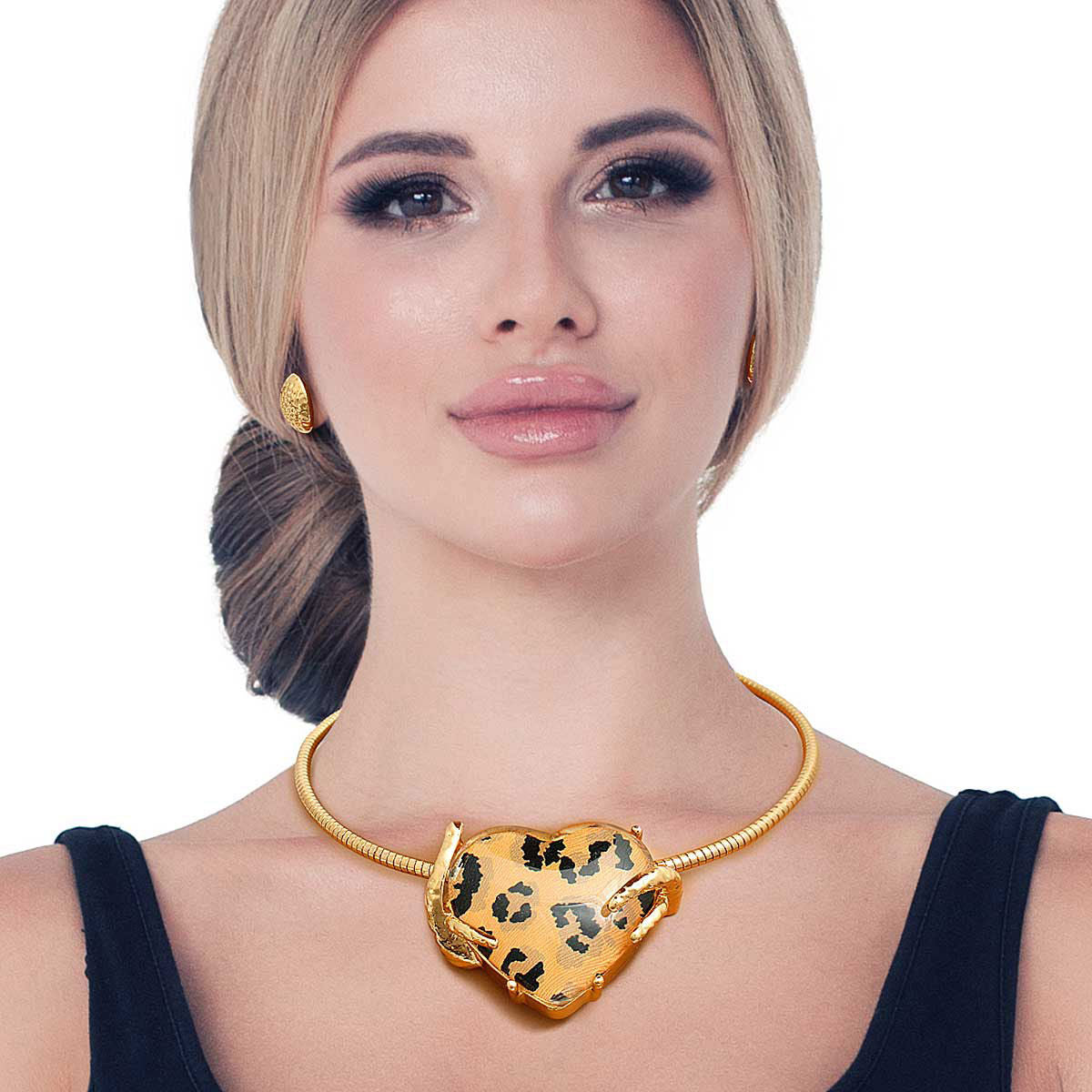 Leopard Heart Rigid Collar Set|18 inches - Premium Wholesale Jewelry from Pinktown - Just $22! Shop now at chiquestyles
