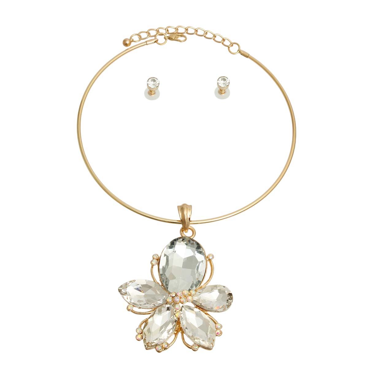 Gold Clear Crystal Flower Necklace - Premium Wholesale Jewelry from Pinktown - Just $21! Shop now at chiquestyles