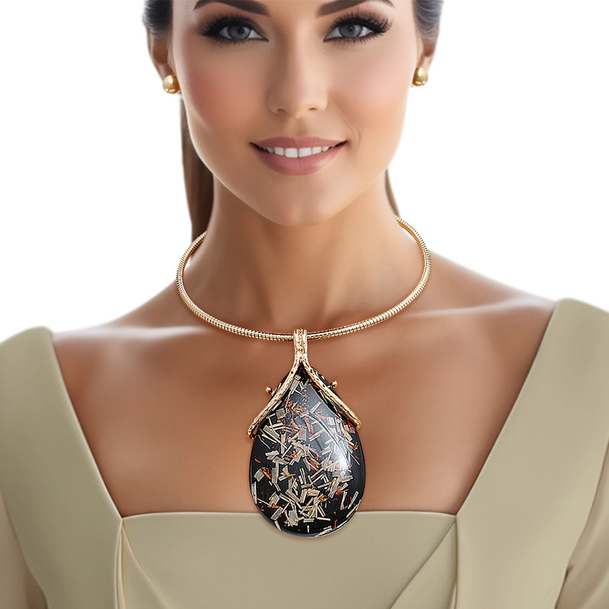 Pendant Necklace Gold Black Teardrop for Women - Premium Wholesale Jewelry from Pinktown - Just $20! Shop now at chiquestyles
