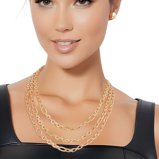Necklace Gold Triple Chain Link Set for Women - Premium Wholesale Jewelry from Pinktown - Just $20! Shop now at chiquestyles