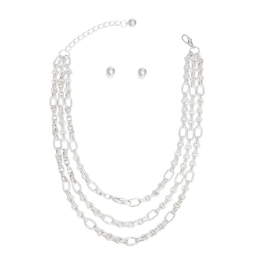 Necklace Silver Triple Chain Link Set for Women - Premium Wholesale Jewelry from Pinktown - Just $20! Shop now at chiquestyles