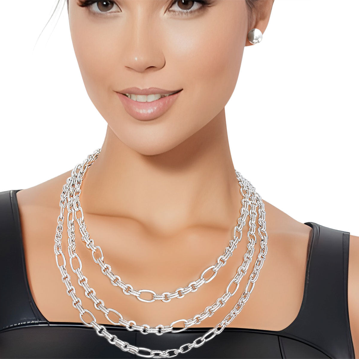 Necklace Silver Triple Chain Link Set for Women - Premium Wholesale Jewelry from Pinktown - Just $20! Shop now at chiquestyles