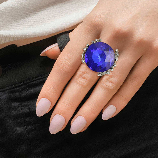 Royal Blue Crystal Silver Branch Ring|Stretch to Fit - Premium Wholesale Jewelry from Pinktown - Just $12! Shop now at chiquestyles