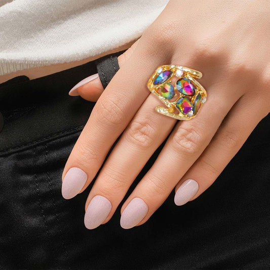 Pink Green Loop Crystal Ring|Stretch to Fit - Premium Wholesale Jewelry from Pinktown - Just $10! Shop now at chiquestyles