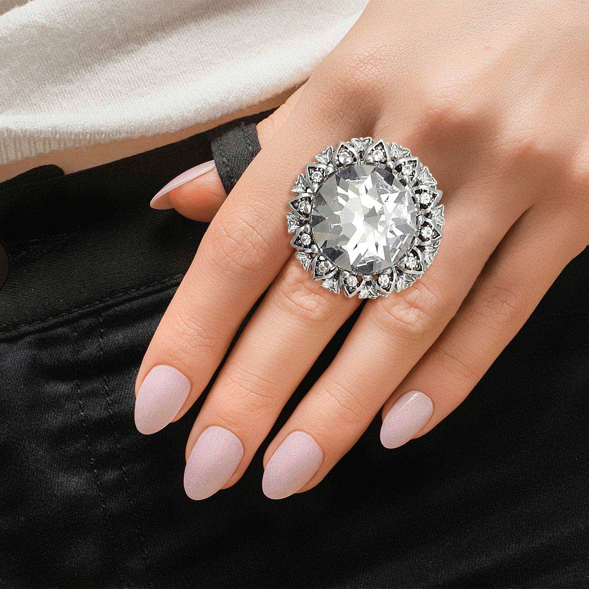 Silver Clear Crystal Vintage Cocktail Ring|Stretch to Fit - Premium Jewelry from Pinktown - Just $13! Shop now at chiquestyles
