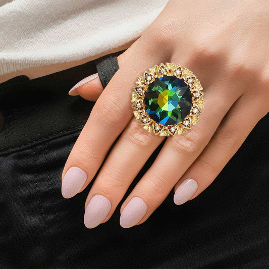 Gold Pink Green Crystal Vintage Cocktail Ring - Premium Wholesale Jewelry from Pinktown - Just $13! Shop now at chiquestyles