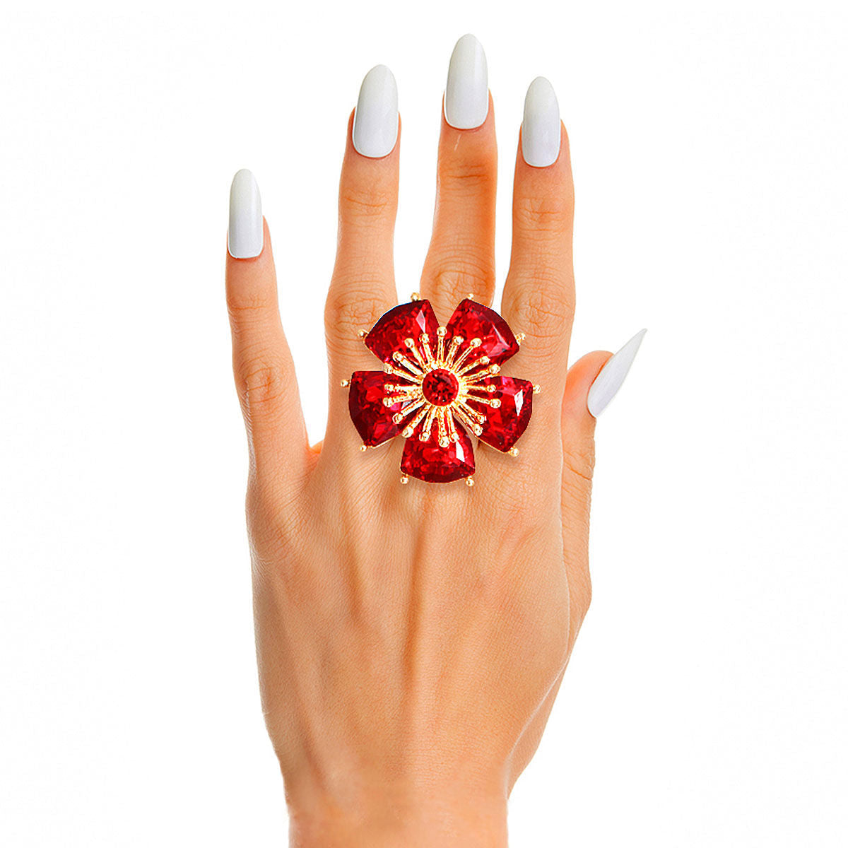 Red Daisy Crystal Ring|Stretch to Fit - Premium Wholesale Jewelry from Pinktown - Just $14! Shop now at chiquestyles