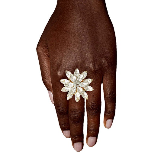 Gold Stacked Marquise Flower Ring|Stretch to Fit - Premium Wholesale Jewelry from Pinktown - Just $13! Shop now at chiquestyles