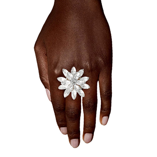 Silver Stacked Marquise Flower Ring|Stretch to Fit - Premium Wholesale Jewelry from Pinktown - Just $13! Shop now at chiquestyles