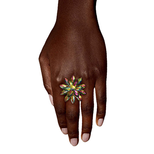 Pink Green Stacked Marquise Flower Ring|Stretch to Fit - Premium Wholesale Jewelry from Pinktown - Just $13! Shop now at chiquestyles