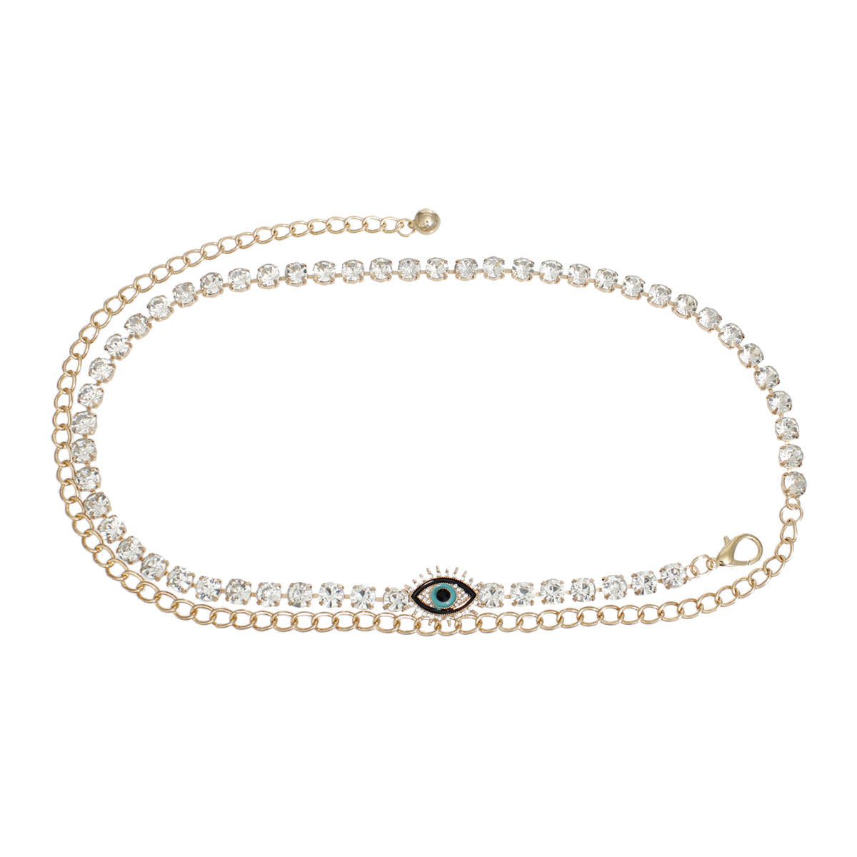 Rhinestone Belt Gold Evil Eye Chain Belt for Women|28 + 18 inches - Premium Wholesale Fashion Accessories from Pinktown - Just $20! Shop now at chiquestyles