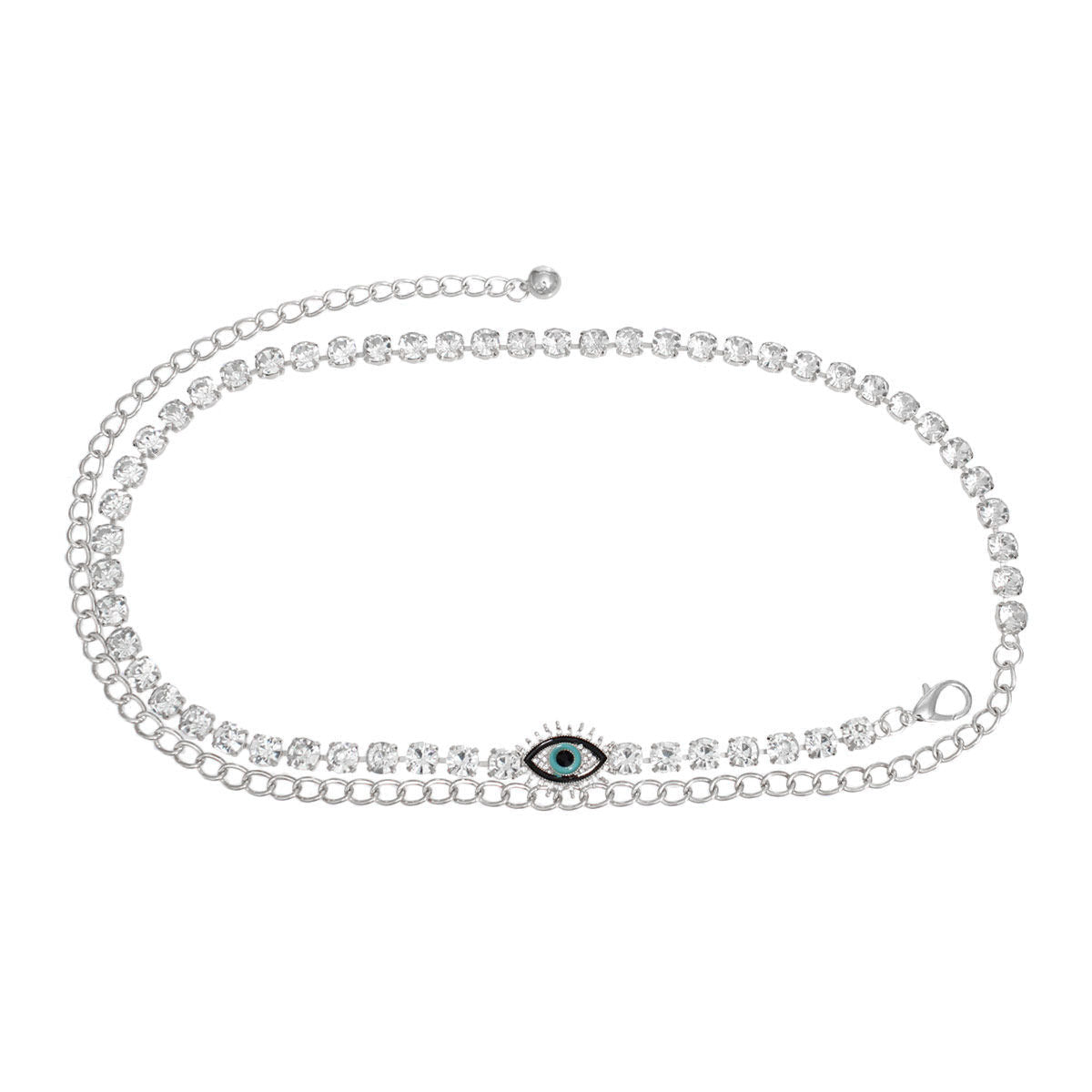 Rhinestone Belt Silver Evil Eye Chain for Women|28 + 18 inches - Premium Wholesale Fashion Accessories from Pinktown - Just $20! Shop now at chiquestyles