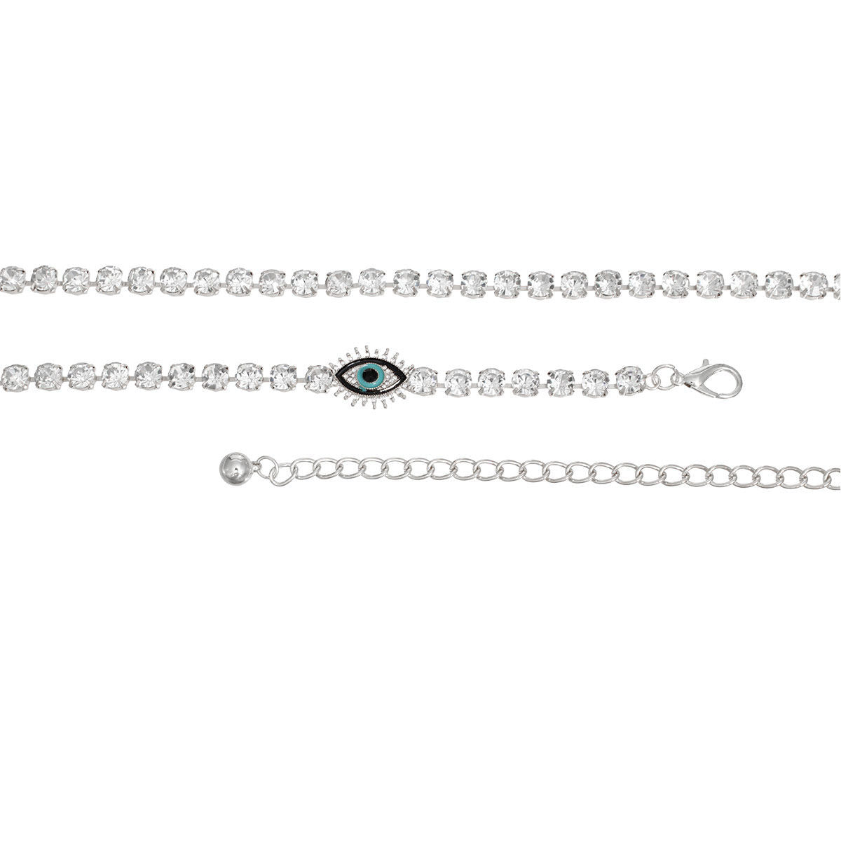 Rhinestone Belt Silver Evil Eye Chain for Women|28 + 18 inches - Premium Wholesale Fashion Accessories from Pinktown - Just $20! Shop now at chiquestyles
