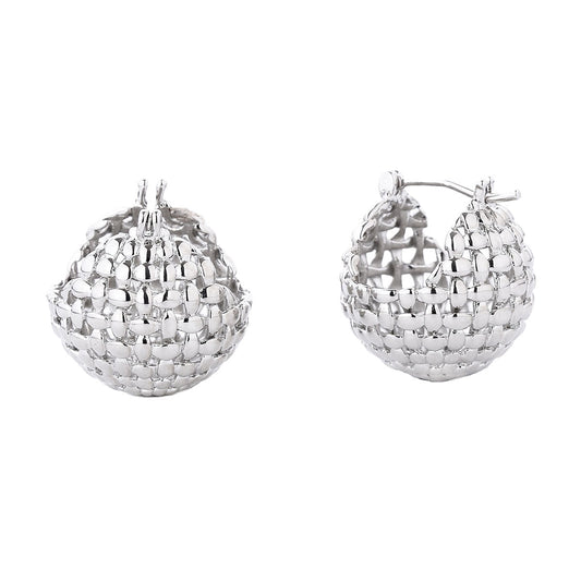 Hoop White Gold Small Basket Earrings for Women|.75 x .75 inches - Premium Wholesale Jewelry from Pinktown - Just $13! Shop now at chiquestyles