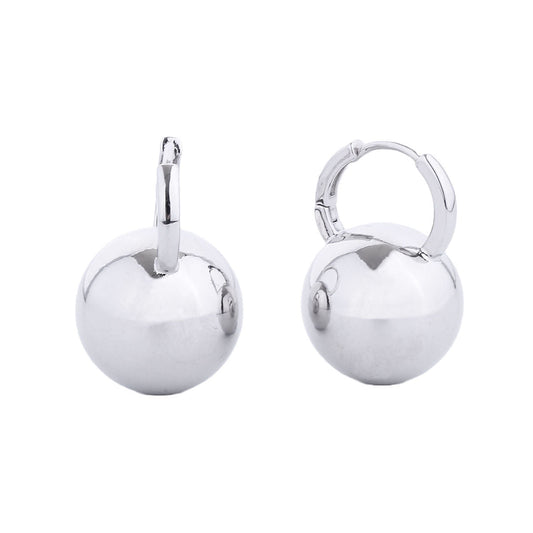 Hoop White Gold Small Ball Huggie Earrings Women|.85 x .65 inches - Premium Wholesale Jewelry from Pinktown - Just $13! Shop now at chiquestyles