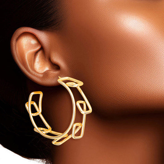 Hoop 14K Gold Medium Geo Wire Earrings for Women|1.5 inches - Premium Wholesale Jewelry from Pinktown - Just $12! Shop now at chiquestyles