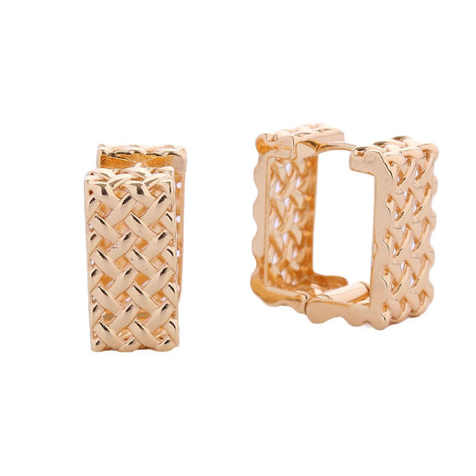 14K Gold Rattan Square Huggie Hoops|.70 inches - Premium Wholesale Jewelry from Pinktown - Just $12! Shop now at chiquestyles