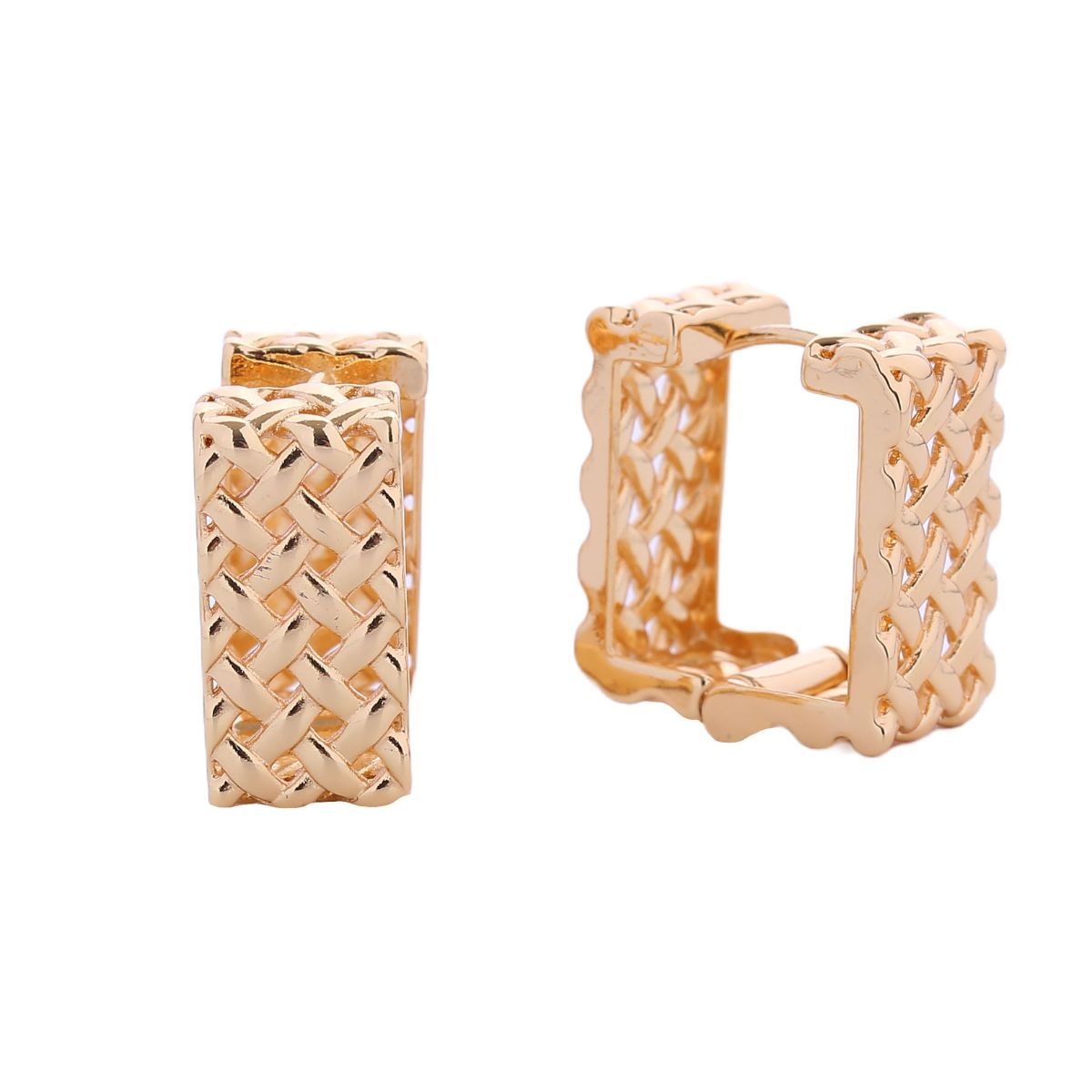 14K Gold Rattan Square Huggie Hoops|.70 inches - Premium Wholesale Jewelry from Pinktown - Just $13! Shop now at chiquestyles
