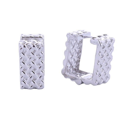 14K White Gold Rattan Square Huggie Hoops|.70 inches - Premium Wholesale Jewelry from Pinktown - Just $12! Shop now at chiquestyles