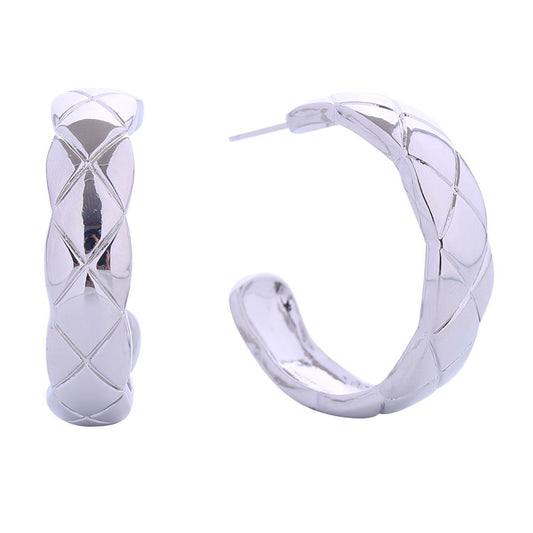 14K White Gold Coco Quilt Post Hoops|1.25 inches - Premium Wholesale Jewelry from Pinktown - Just $14! Shop now at chiquestyles