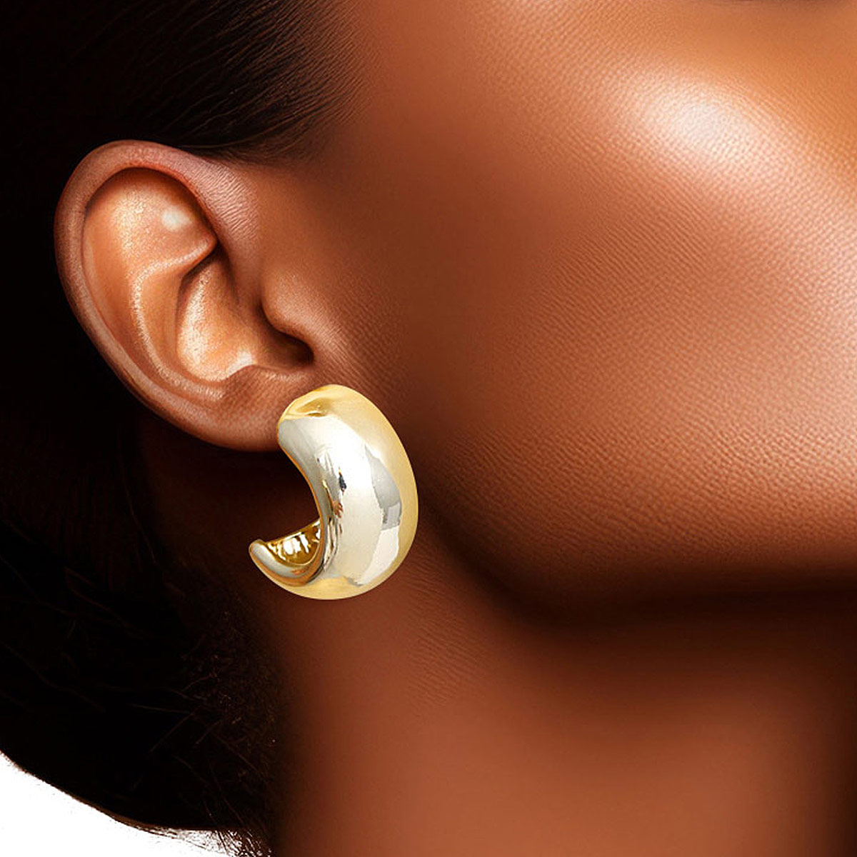 Hoop 14K Gold Small Moon Wide Earrings for Women|.85 inches - Premium Wholesale Jewelry from Pinktown - Just $13! Shop now at chiquestyles
