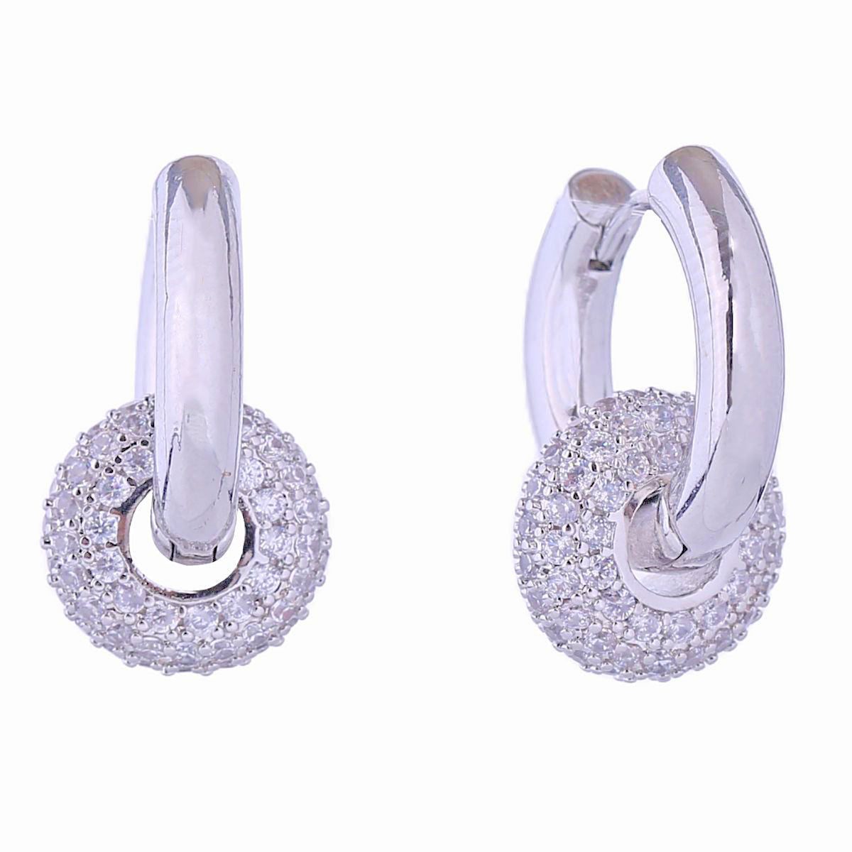 14K White Gold Pave Ring Huggie Hoops|1 inch - Premium Wholesale Jewelry from Pinktown - Just $18! Shop now at chiquestyles