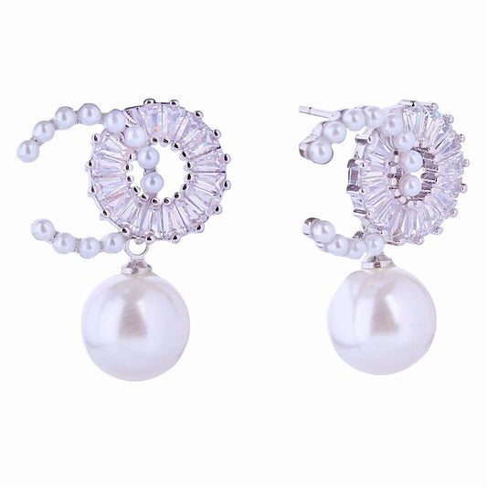 14K White Gold CZ Drop Pearl Earrings|.80 inches - Premium Wholesale Jewelry from Pinktown - Just $13! Shop now at chiquestyles
