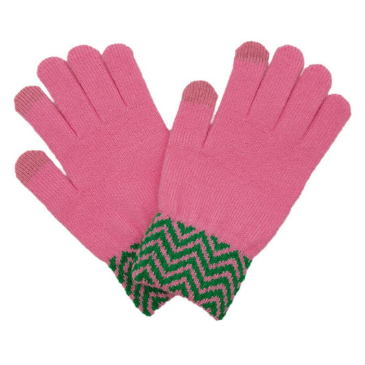 Pink Green Zig-Zag Gloves|Stretch to Fit - Premium Wholesale Fashion Accessories from Pinktown - Just $11! Shop now at chiquestyles
