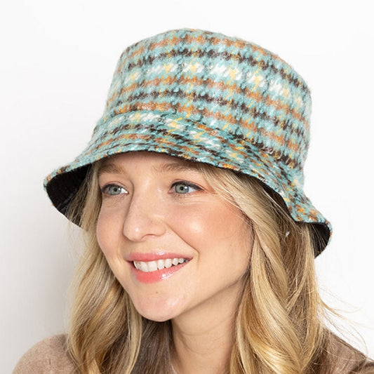 Green Plaid Woolen Bucket Hat|One Size - Premium Wholesale Fashion Accessories from Pinktown - Just $22! Shop now at chiquestyles