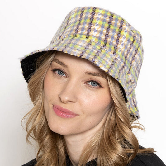 Lavender Plaid Woolen Bucket Hat|One Size - Premium Wholesale Fashion Accessories from Pinktown - Just $22! Shop now at chiquestyles