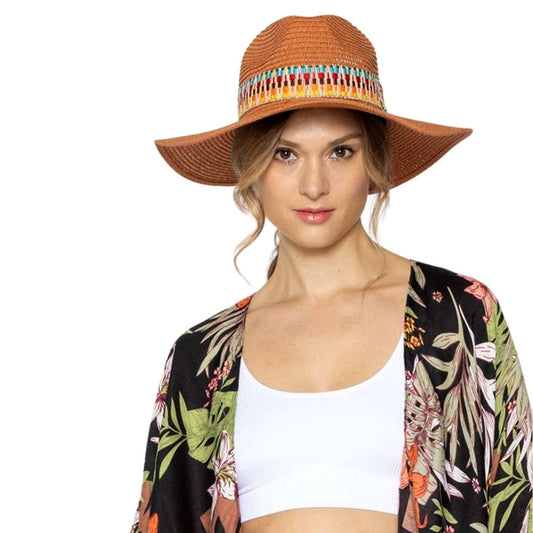 Rust Aztec Band Panama Hat|One Size - Premium Wholesale Fashion Accessories from Pinktown - Just $31! Shop now at chiquestyles