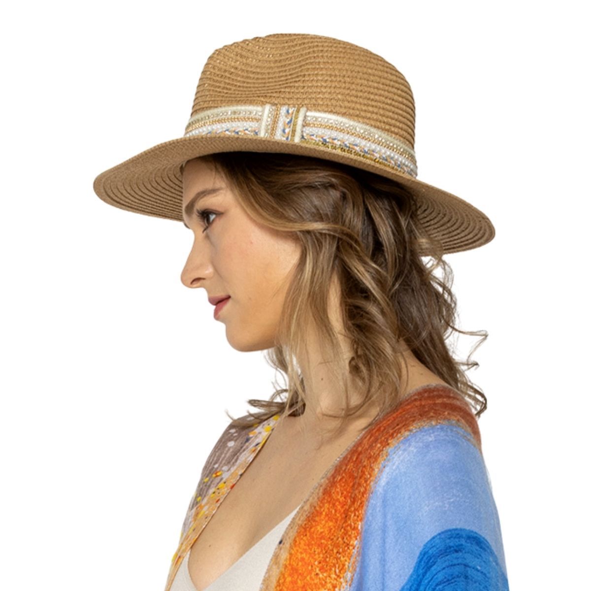 Camel Pearl Embellished Panama Hat|One Size - Premium Wholesale Fashion Accessories from Pinktown - Just $30! Shop now at chiquestyles