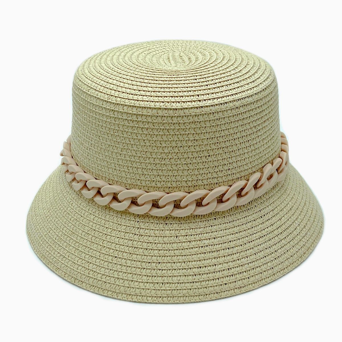 Beige Chain Straw Bucket Hat - Premium Wholesale Fashion Accessories from Pinktown - Just $30! Shop now at chiquestyles