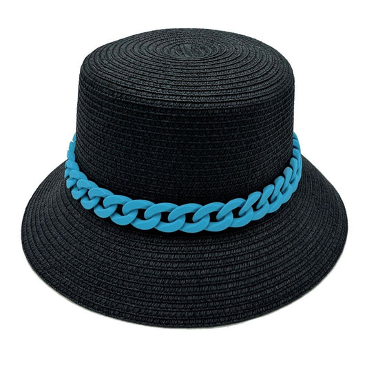 Blue Chain Black Bucket Hat|One Size - Premium Wholesale Fashion Accessories from Pinktown - Just $31! Shop now at chiquestyles