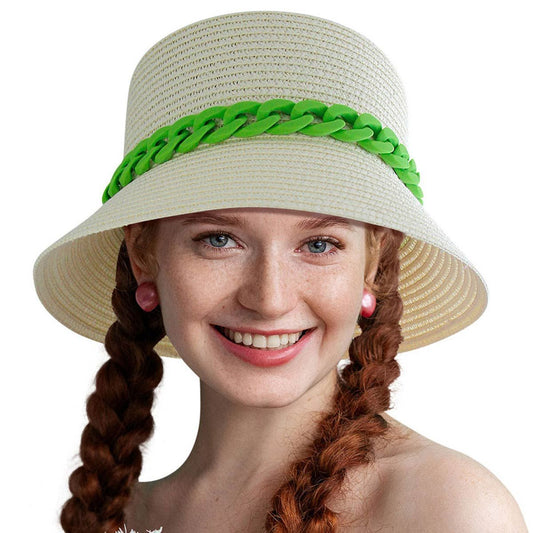 Green Chain Straw Bucket Hat|One Size - Premium Wholesale Fashion Accessories from Pinktown - Just $31! Shop now at chiquestyles