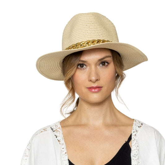 Ivory Chain Band Panama Hat|One Size - Premium Wholesale Fashion Accessories from Pinktown - Just $31! Shop now at chiquestyles
