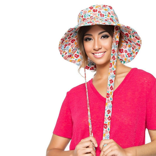 Red Floral Chin Tie Bucket Hat|One Size - Premium Wholesale Fashion Accessories from Pinktown - Just $23! Shop now at chiquestyles