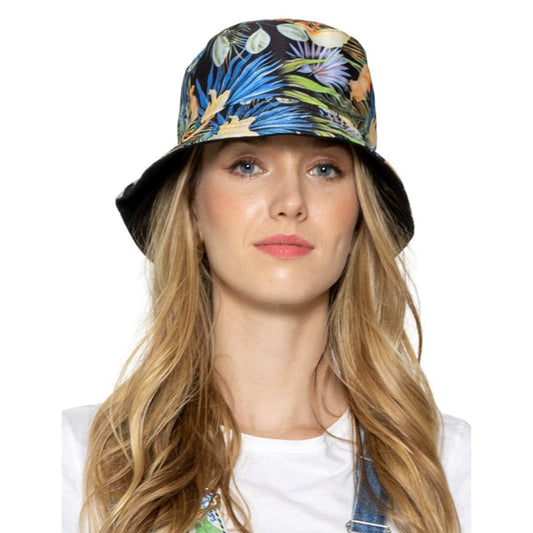 Blue Black Tropical Reversible Bucket Hat|One Size - Premium Wholesale Fashion Accessories from Pinktown - Just $14! Shop now at chiquestyles