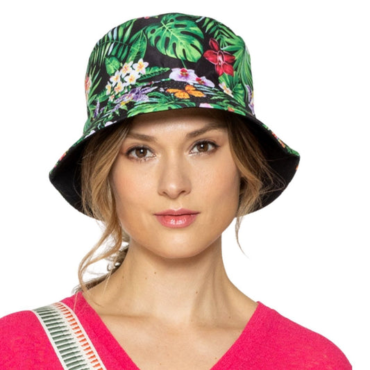 Green Black Tropical Reversible Bucket Hat|One Size - Premium Wholesale Fashion Accessories from Pinktown - Just $14! Shop now at chiquestyles