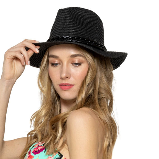Black Chain Band Panama Hat|One Size - Premium Wholesale Fashion Accessories from Pinktown - Just $31! Shop now at chiquestyles
