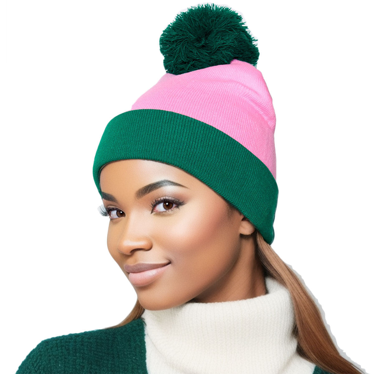 Pink with Green Cuff Beanie|Stretch to Fit - Premium Wholesale Fashion Accessories from Pinktown - Just $16! Shop now at chiquestyles
