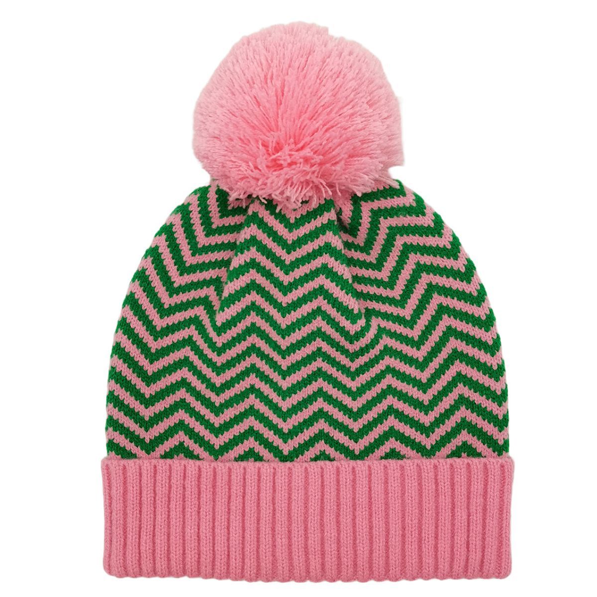Pink Green Zig-Zag Beanie|Stretch to Fit - Premium Wholesale Fashion Accessories from Pinktown - Just $16! Shop now at chiquestyles