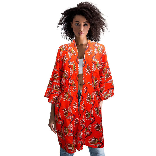 Orange Oriental Flower Long Kimono|39.3 x 54.3 inches - Premium Wholesale Boutique Clothing from Pinktown - Just $32! Shop now at chiquestyles