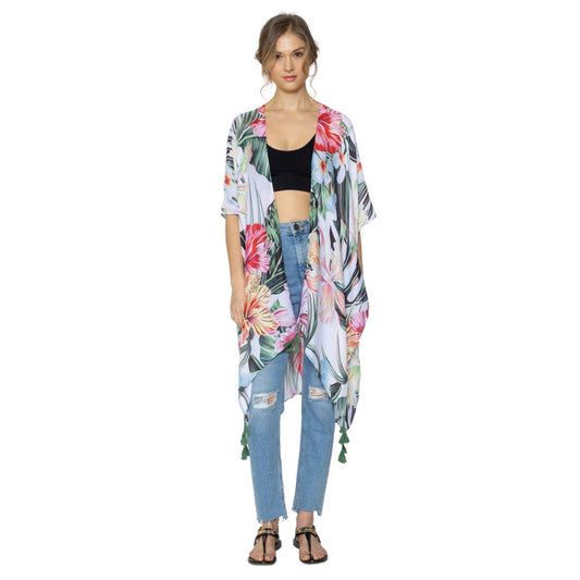Tropical Green Tassel Kimono|34.6 x 34.6 inches - Premium Wholesale Boutique Clothing from Pinktown - Just $23! Shop now at chiquestyles