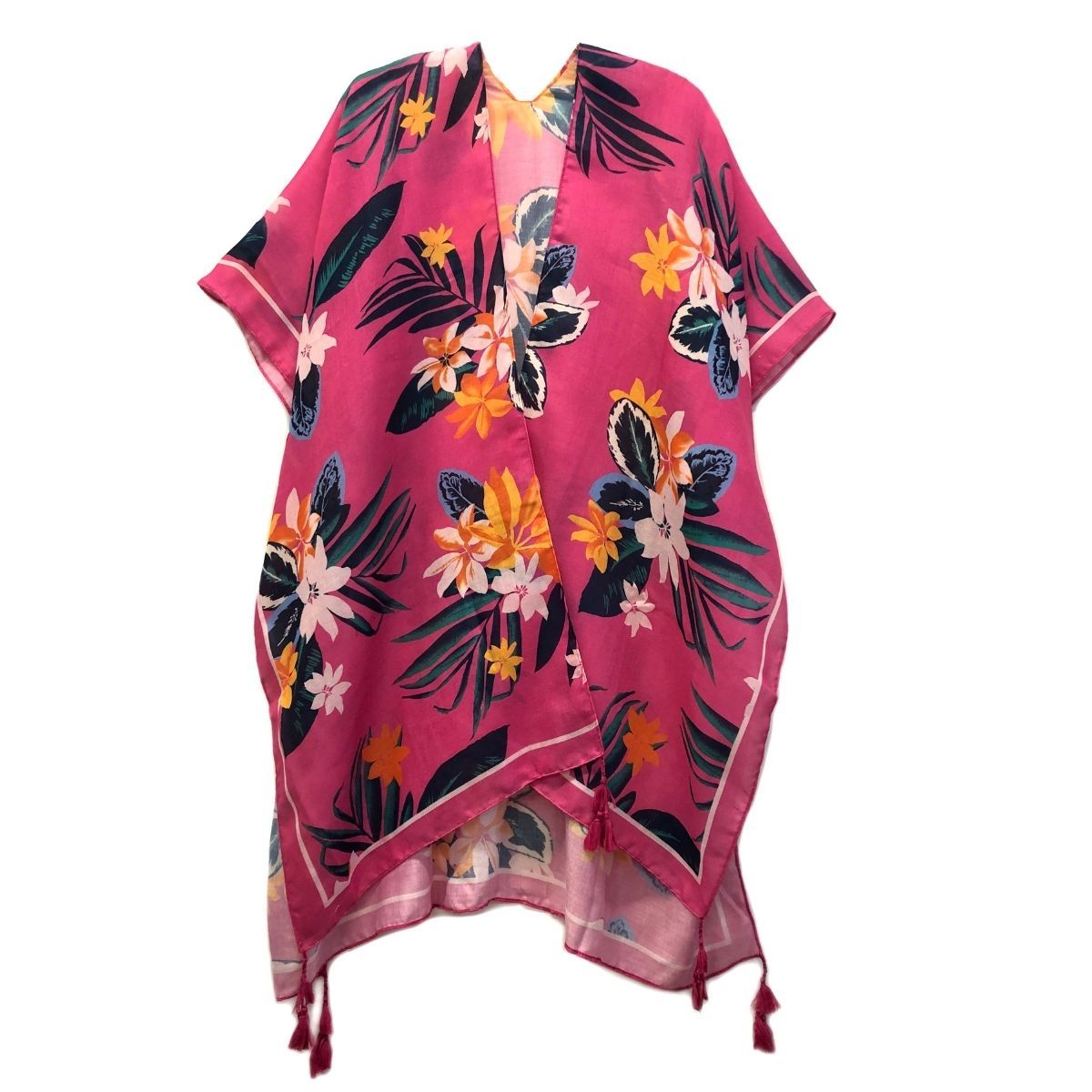Fuchsia Tropical Floral Tassel Kimono - Premium Wholesale Boutique Clothing from Pinktown - Just $22! Shop now at chiquestyles