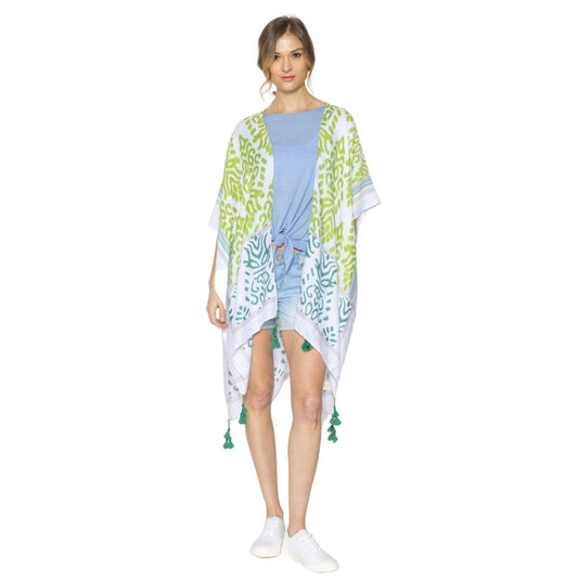 Green Damask Print Tassel Kimono|34.2 x 35.4 inches - Premium Wholesale Boutique Clothing from Pinktown - Just $23! Shop now at chiquestyles