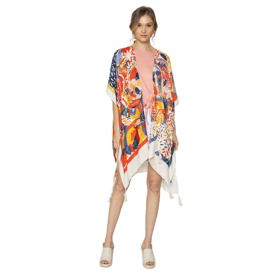 Red Mixed Pattern Tassel Kimono|34.2 x 35.4 inches - Premium Wholesale Boutique Clothing from Pinktown - Just $23! Shop now at chiquestyles
