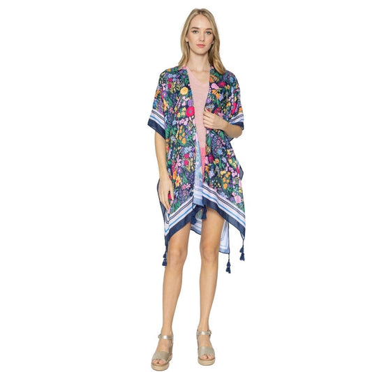 Black Border Floral Tassel Kimono|34.2 x 35.4 inches - Premium Wholesale Boutique Clothing from Pinktown - Just $23! Shop now at chiquestyles