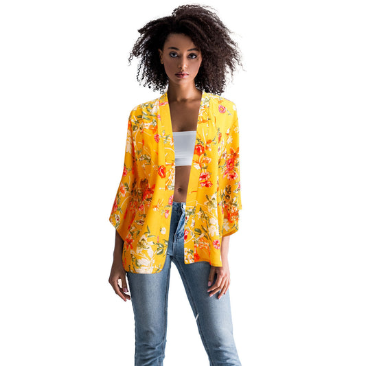 Mustard Poppy Flower Kimono|27.5 x 26.3 inches - Premium Wholesale Boutique Clothing from Pinktown - Just $25! Shop now at chiquestyles