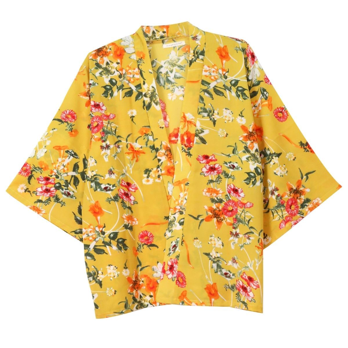 Mustard Poppy Flower Kimono|27.5 x 26.3 inches - Premium Wholesale Boutique Clothing from Pinktown - Just $25! Shop now at chiquestyles